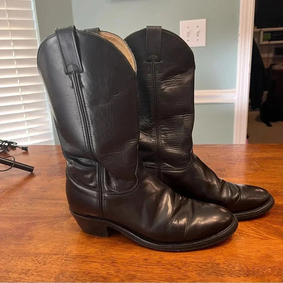 Justin Tobias 12" Western Black Leather boots size 8.5 E wide - Picture 4 of 12